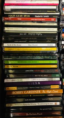 Stack of CDs of Irish trad music.