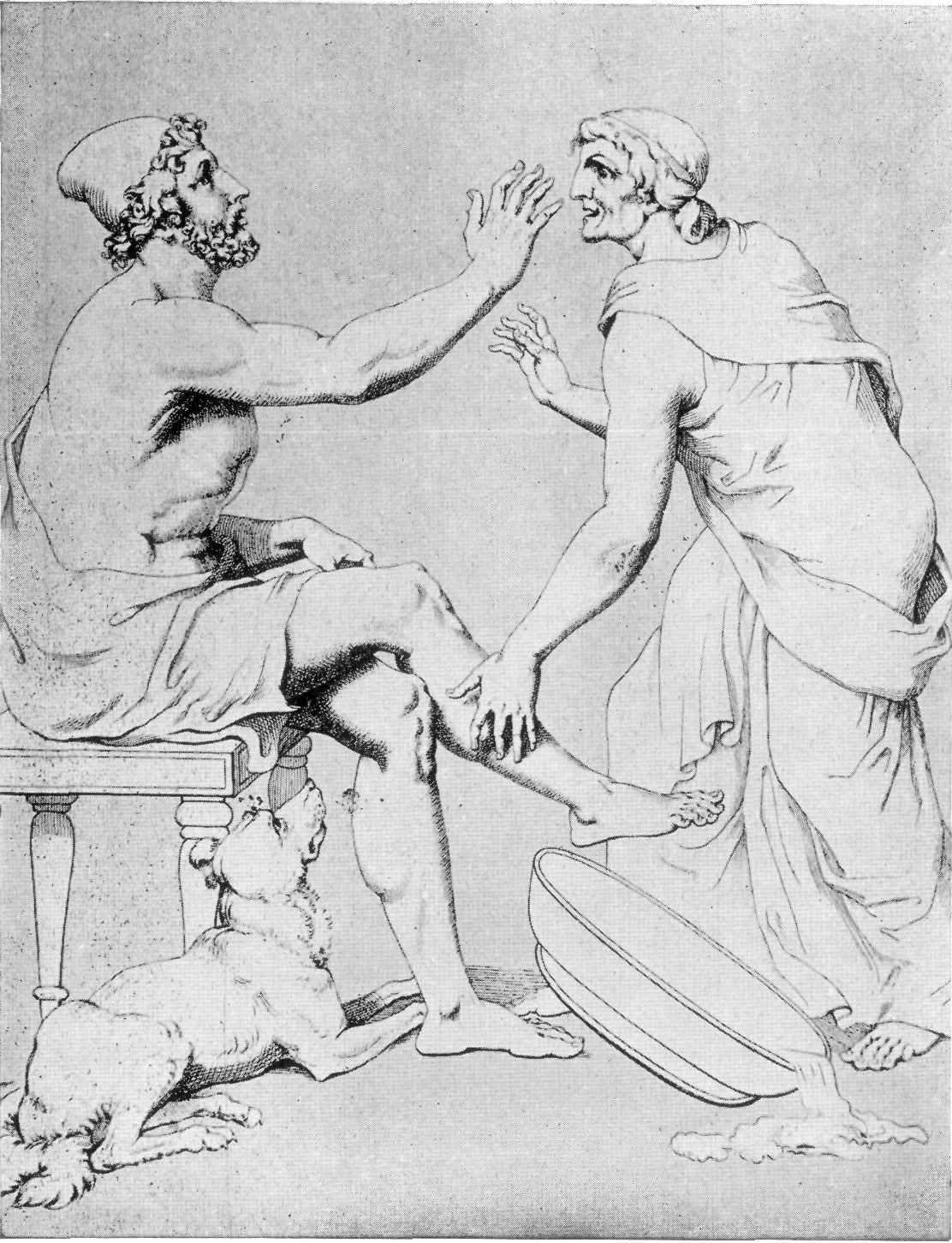 Odysseus and Euryclea by Christian Gottlob_Heyne_-_Project_Gutenberg_eText_13725