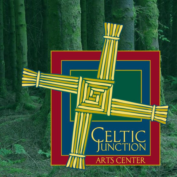 a-tree-in-the-celtic-junction-grove-in-cork CJAC logo in front of moss covered trees, a promo image for CJAC and the Irish Heritage Tree project.